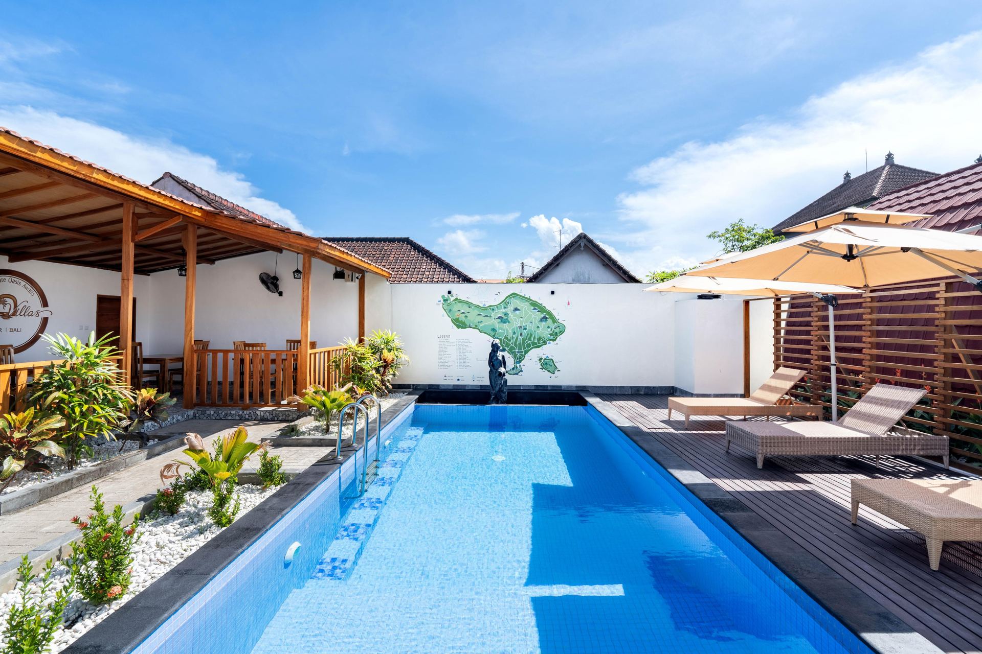 Swimming pool with the Bali island mural