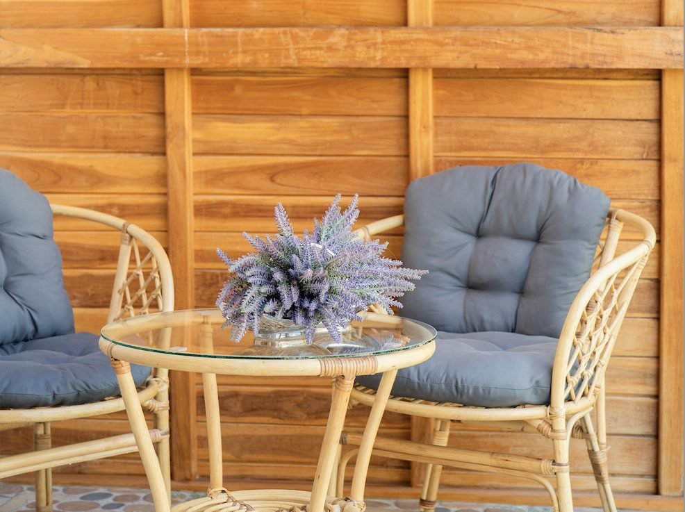 Terrace seating detail with lavender